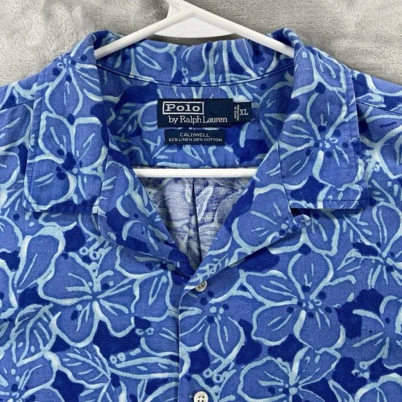Polo Ralph Lauren Shirt men's XL Button Up Caldwell Floral Linen Loop Collar VTG - Picture 2 of 12